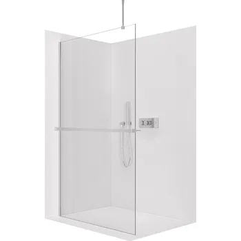 CERANO - Sprchová zástěna Walk-in Onyx Top Round L/P - 8 mm - kulatá vzpěra + polička/držák na ručníky - chrom, transparentní sklo - 150x200 cm