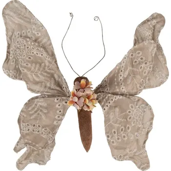 Bytová dekorace Béžová dekorace motýl na klipu zdobený výšivkou Fancy - 33*6*31 cm