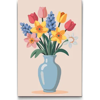 Malování podle čísel - Ilustrace jarní kytice Velikost: 20x30cm, Rámování: Pouze srolované plátno