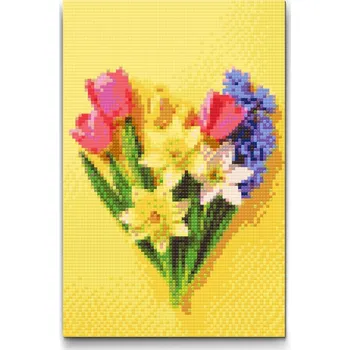 Diamantové malování Diamantové malování - Jarní květiny v srdci Velikost: 20x30cm, Rámování: Pouze srolované plátno, Diamanty: Kulaté