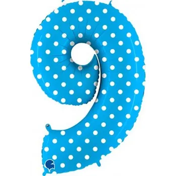 Balónek ČÍSLICE TYRKYSOVÁ S PUNTÍKY 9 (102cm,40") fóliový balónek nafukovací