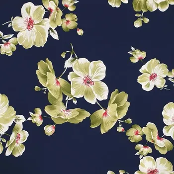 Úplet N6445 tmavě modrý, zelenožlutý květ, š.150