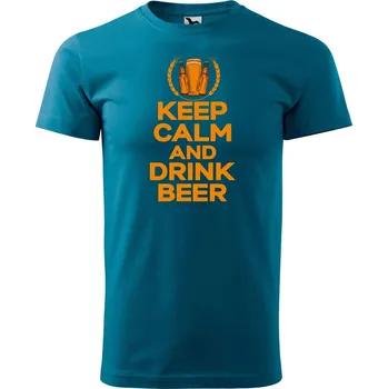 Pánské tričko s potiskem Keep calm beer Velikost: XL, Barva trička: Petrolejová