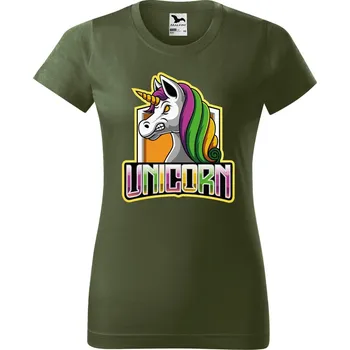 Dámské tričko Dámské tričko Naštvaný jednorožec Barva trička: Khaki - 09, Velikost: M