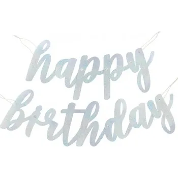 Girlanda papírová - Stříbrný nápis Happy Birthday lesklý 84cm