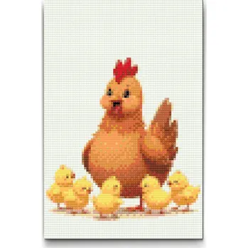 Diamantové malování Diamantové malování - Slepička s kuřátky Velikost: 20x30cm, Rámování: Pouze srolované plátno, Diamanty: Kulaté