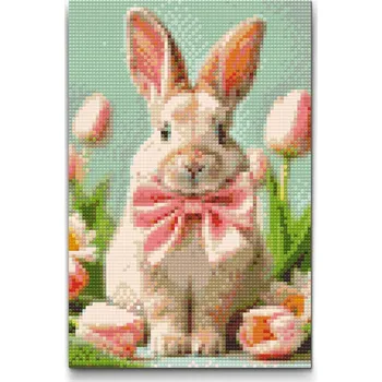 Diamantové malování Diamantové malování - Zajíc s růžovou mašlí Velikost: 20x30cm, Rámování: Pouze srolované plátno, Diamanty: Kulaté