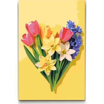 Malování podle čísel - Jarní květiny v srdci Velikost: 20x30cm, Rámování: Pouze srolované plátno
