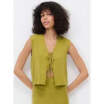 Dámský svetr Reserved - Pletená vesta s vázáním - světle olivová - TK416-81X - TK416-81X-M