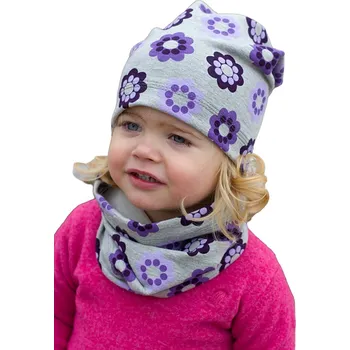 Čepice Spadená bavlněná čepice PLETEX - B694 - fialové kytičky Obvod hlavy v cm: 48-52 cm