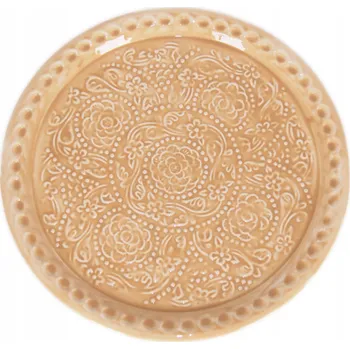 Talíř Kovový tác/talíř střední 42 cm krémový s motivem rozety
