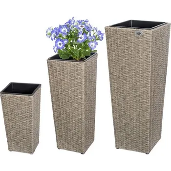 Květináč FurniGO Sada 3 polyratanových květináčů krémové