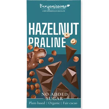Čokoláda Čokoláda s lískovými oříšky bez přidaného cukru bez lepku bio 60 g - Benjamissimo
