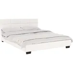 Manželská postel s roštem, 160x200, bílá ekokůže, MIKEL
