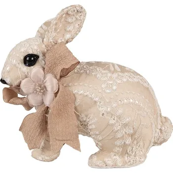 Bytová dekorace Béžová dekorace králíček s výšivkou a mašlí Fancy - 26*15*23 cm