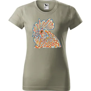 Dámské tričko Dámské tričko s potiskem Hlava kohouta Barva trička: Světlá khaki - 28, Velikost: S