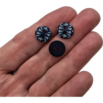 Knoflík Knoflík dvoudírkový - Květiny "alá modrotisk" - tmavě modrý - 11,43mm