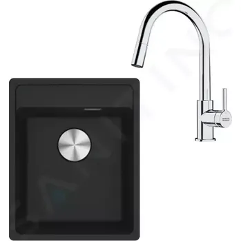 Granitový dřez Franke Sety Kuchyňský set G252MČ, fragranitový dřez MRG 610-37 RTL a baterie FS 3229.031, matná černá/chrom, 114.0700.692