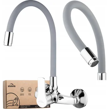 Vodovodní baterie KUCHYŇSKÁ BATERIE DŘEZOVÁ NÁSTĚNNÁ KOHOUTEK S FLEXIBILNÍ RAMÍNKO ŠEDÁ CHROMOVÁ