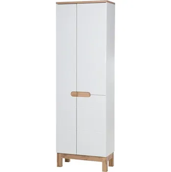 Koupelnový nábytek Vysoká skříňka Bali do koupelny - bílá / bílý lesk / dub wotan