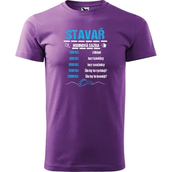Pánské tričko Pánské tričko s potiskem Hodinová sazba stavař Velikost: 2XL, Barva trička: Fialová