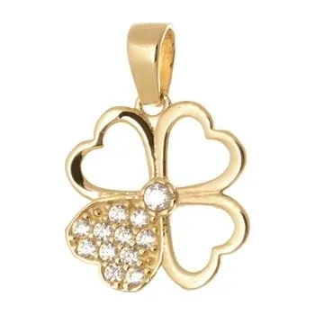 Přívěsek Ego Fashion Přívěšek ze žlutého zlata čtyřlístek se zirkony ZZ1383F Žlutá