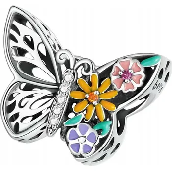 Přívěsek Přívěsek na náramek Trusky - motýl, prolamovaný, stříbrná měď, postříbřený