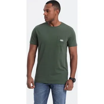 Pánské tričko Ombre Clothing Trendy tričko s ozdobnou kapsou olivové V4 TSCT-0109