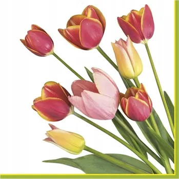 Papírový ubrousek Papírové ubrousky s květinami, červenými a žlutými tulipány , 20 ks