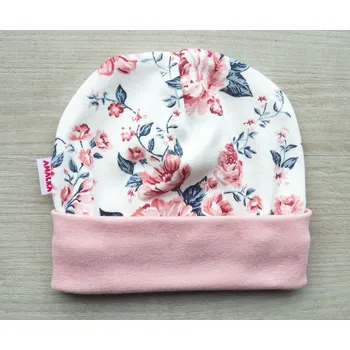 Kojenecké oblečení AMÁLKA Bavlněná čepička přeložený lem, květy Velikost: 74-80