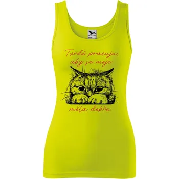 Dámské tílko s potiskem Tvrdě pracuju kočka Velikost: XS, Barva: Limetková