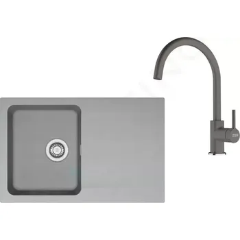 Granitový dřez Franke Sety Kuchyňský set T119Š, tectonitový dřez OID 611-78 a baterie FC 6018.084, šedá/šedý kámen, 143.0687.376