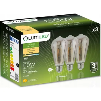 Žárovka 3x Žárovka EDISON E27 ST64 6W = 50W 420lm 2200K Teplá Bílá 360° Filament Kouřová