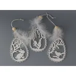 Dřevěná dekorace k zavěšení - Vejce s peříčkem - B - Kohoutek