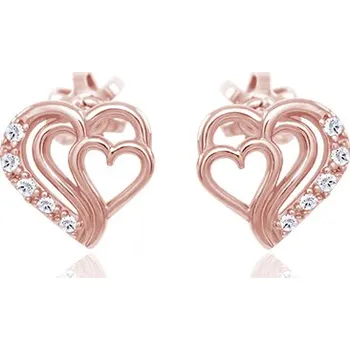 Souprava šperků Leru Zlaté náušnice srdíčka se zirkony Náušnice: růžové zlato (váha 1,25g)