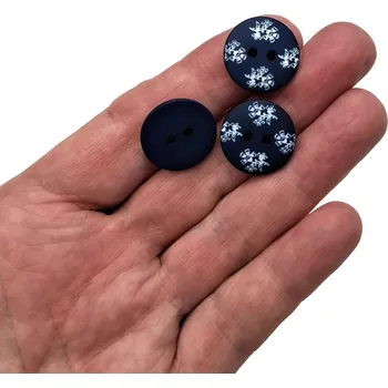 Knoflík Knoflík dvoudírkový - Květiny "alá modrotisk" - tmavě modrý - 15,24mm