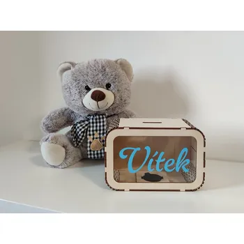 Dekorace do dětského pokoje Dřevěná dětská pokladnička se jménem D-decor