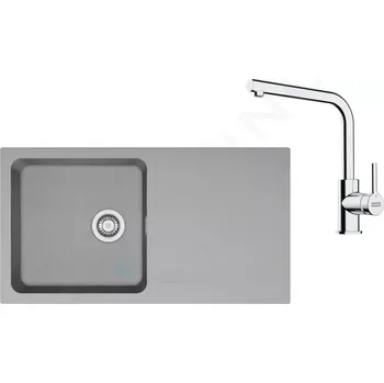Granitový dřez Franke Sety Kuchyňský set T112Š, tectonitový dřez OID 611 a baterie FS 3230.031, šedá/chrom, 143.0687.322