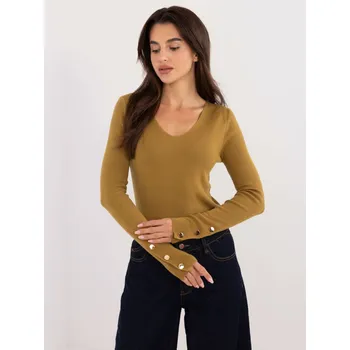Dámský svetr Elegantní olivový pulovr s dlouhým rukávem AT-