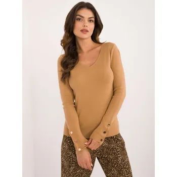 Dámský svetr Elegantní camel pulovr s dlouhým rukávem AT-
