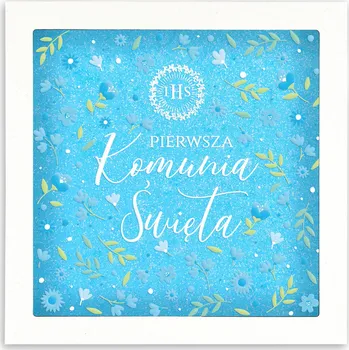 Pokladnička Dřevěné kasička ke svatému přijímání s přáním (modrá)