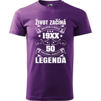 Pánské tričko Pánské tričko Život začíná 50 Velikost: 2XL, Barva trička: Fialová