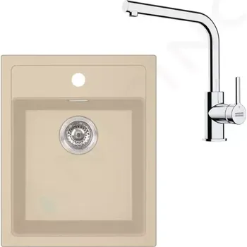 Kuchyňský dřez Franke Sety Kuchyňský set T113BE, tectonitový dřez SID 610-40 a baterie FS 3230.031, béžová/chrom, 143.0687.383