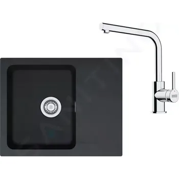 Granitový dřez Franke Sety Kuchyňský set T110Č, tectonitový dřez OID 611-62 a baterie FS 3230.031, černá/chrom, 143.0687.308