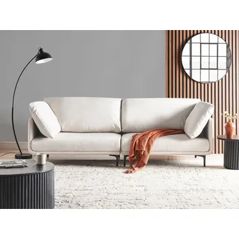 Pohovka 3místná pohovka krémově bílá veganská ekokůže polyester na nohách moderní industriální styl obývací pokoj Beliani