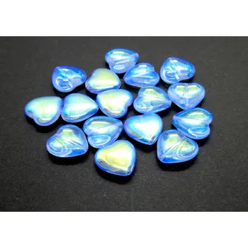 Korálek CZ Skleněné korálky srdíčka 15x16mm, modrá, AB transparentní - 5 ks