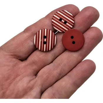 Knoflík Knoflík dvoudírkový - Pruhy - červená, bílá - 17,78mm