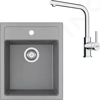Kuchyňský dřez Franke Sety Kuchyňský set T113Š, tectonitový dřez SID 610-40 a baterie FS 3230.031, šedá/chrom, 143.0687.333