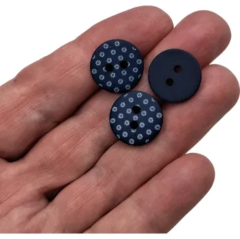 Knoflík Knoflík dvoudírkový - Květy "alá modrotisk" - tmavě modrý - 17,78mm