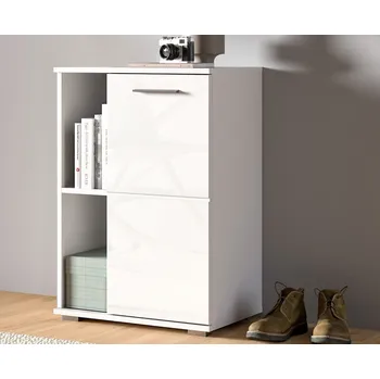 Botník Skříňka s přihrádkami/botník Prego, 55 cm, bílá lesk